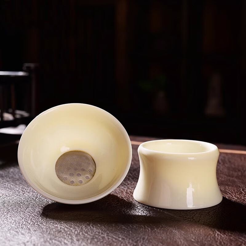 豹霖茶漏托茶滤茶叶过滤网泡茶器分离器茶隔陶瓷茶具茶杯羊脂玉宝石黄