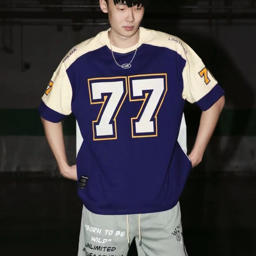 mfjo青少年痞帅穿搭套装男夏季高级感77冰球短袖美式复古运动高街休闲