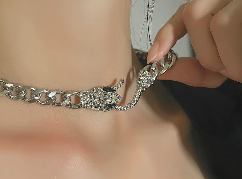 蹦迪项链潮酷衔尾嘻哈冷淡风颈链高级设计感项圈锁骨链 潮酷古巴灵蛇