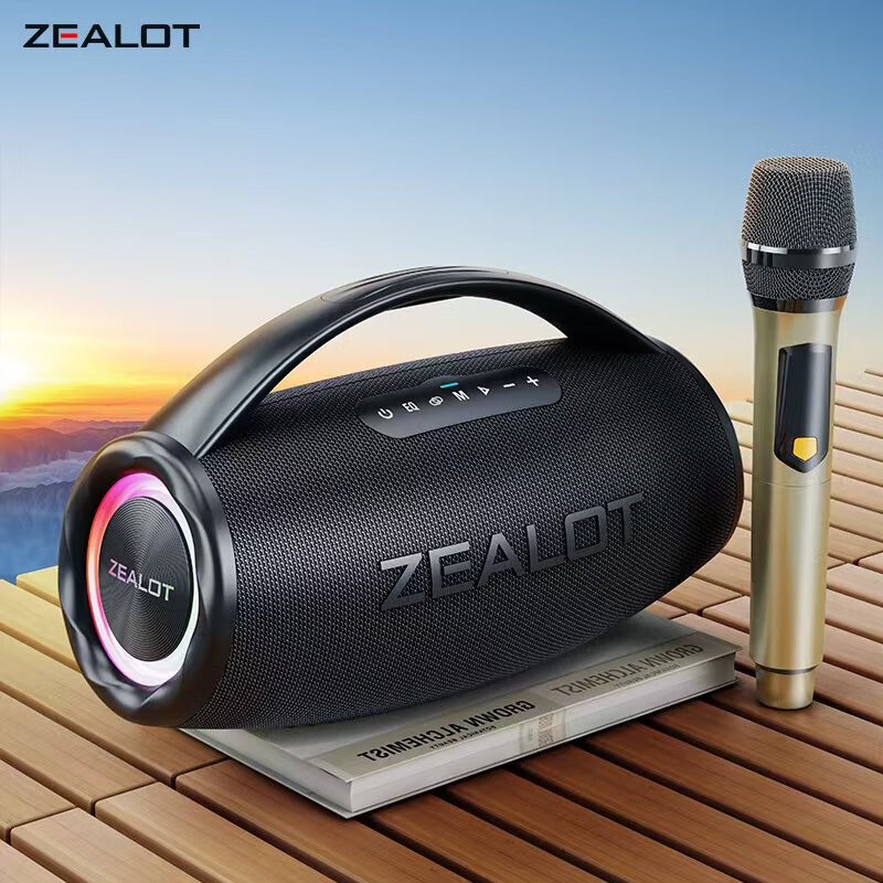狂热者（ZEALOT） S97蓝牙音箱低音炮无线大功率音响手机户外广场舞麦克风K歌音乐电脑手机通用便携提手式80W大音量 夜魅黑【单话筒K歌套餐】