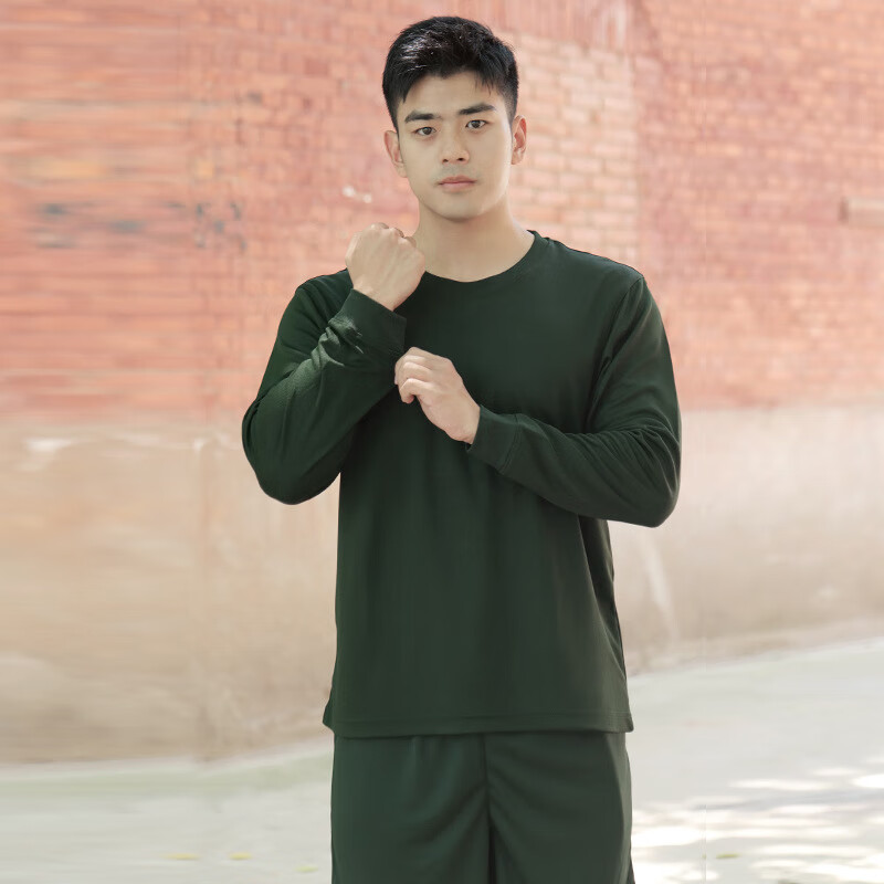式长袖体能服圆领衫男迷彩服速干训练服军迷服饰春秋运动t恤衫 橄榄绿