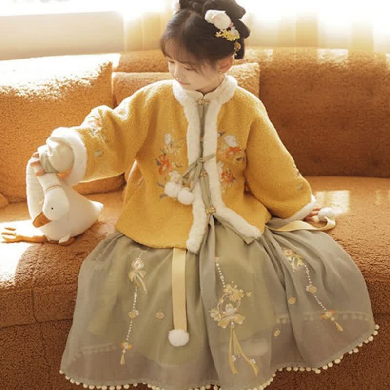 布恋猫女童拜年服加绒加厚冬季小女孩汉服古装中国风3-12岁儿童宝宝超仙 桂花玉兔加绒款刺绣 100属于什么档次？
