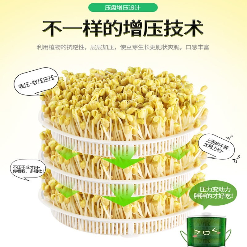 京严选家用豆芽机全自动洒水发芽机大容量增压培育机发绿豆黄豆芽苗神器 四季可用 三层大容量+遮光罩