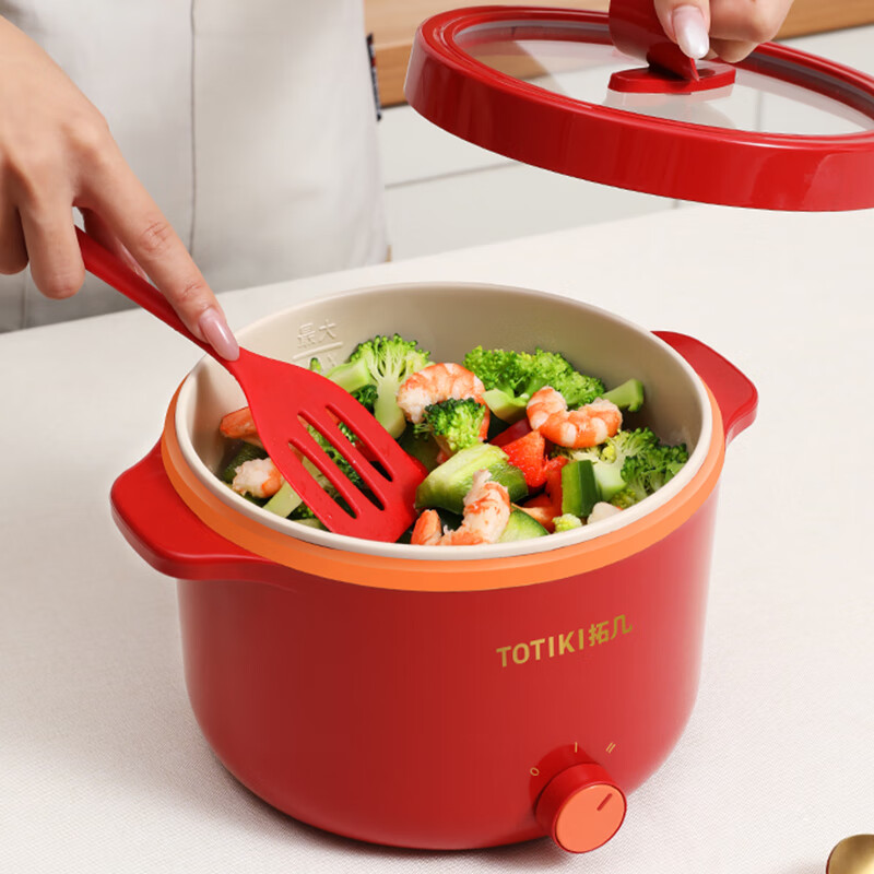 拓几（TOTIKI） 电煮锅多功能电热锅家用不粘电炒锅宿舍学生小嗨锅寝室电蒸锅烤涮一体锅煮面炖火锅 中国红（蒸笼款） 2L
