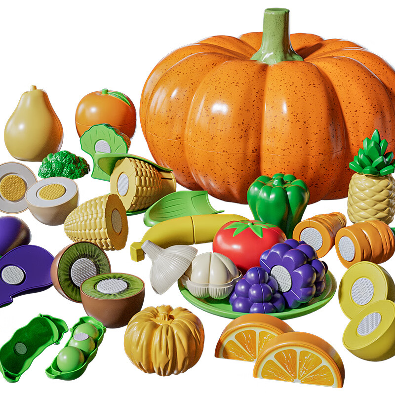 纽奇儿童水果切切乐剥皮果蔬仿真切婴儿可啃咬厨房过家家玩具六一礼物 大南瓜果蔬剥剥乐【19件/3可剥】
