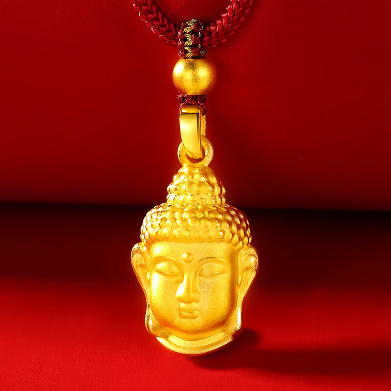 尚采罗(shangcailuo)老凤凰黄金999足金佛头吊坠项链硬金挂坠编红黑绳