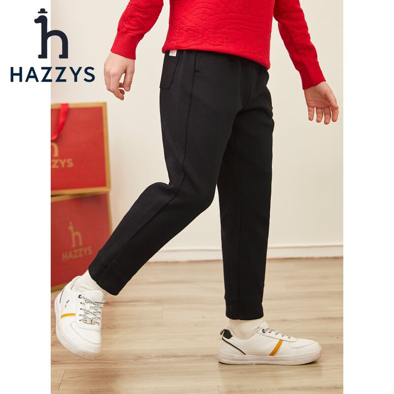 哈吉斯（HAZZYS）童装男童春新款红品简约款舒适百搭针织男童长裤 钻石黑 145