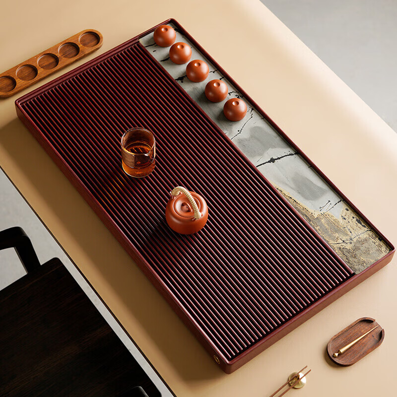 悟土 德國電木茶盤(pán)32支辦公簡(jiǎn)約嵌入茶具托盤(pán)茶臺海 國畫(huà)石50*30*5cm