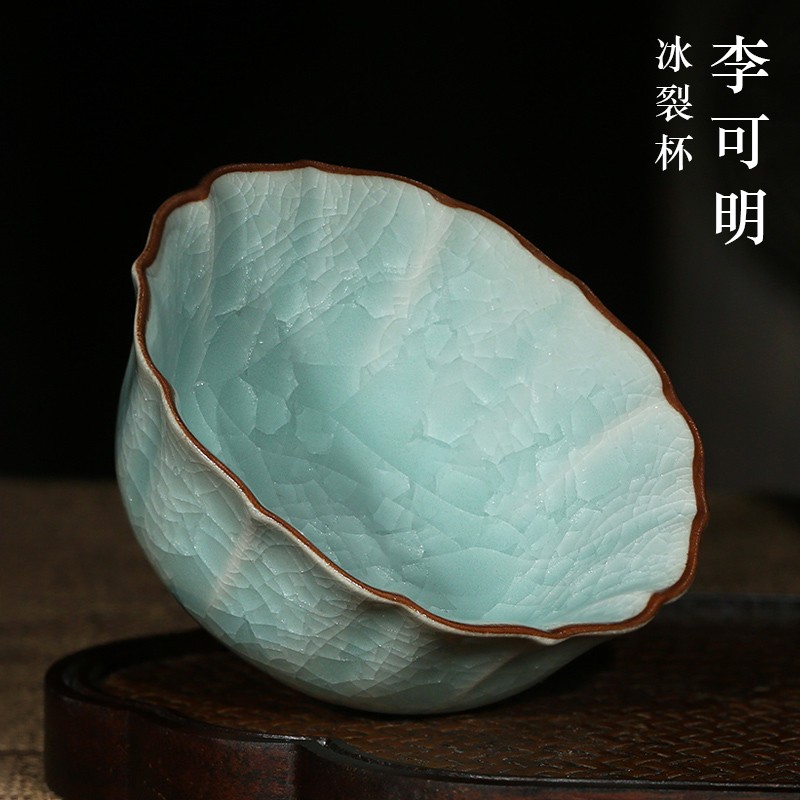 隐庐李可明纯手工汝瓷开片冰裂杯汝窑可养金线冰裂纹陶瓷主人杯茶杯