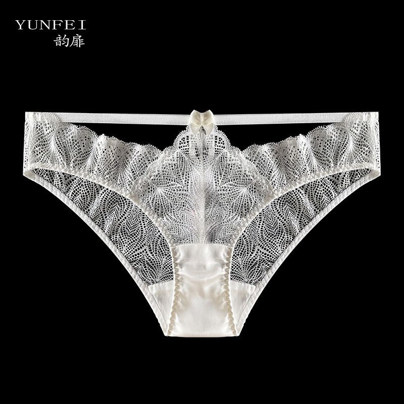 韵扉高端桑蚕丝女士低腰性感超薄无痕蕾丝诱绸缎透明真丝三角裤内裤女