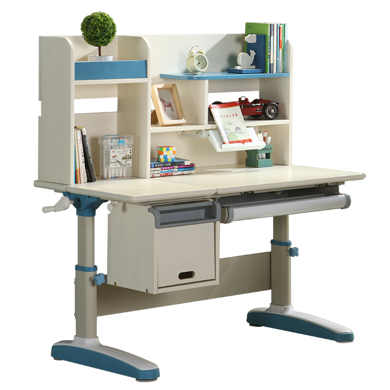 炫迪 儿童学习桌实木学生家用可升降写字台书桌作业课桌椅子套装小户型 D04启蒙 蓝色学习桌
