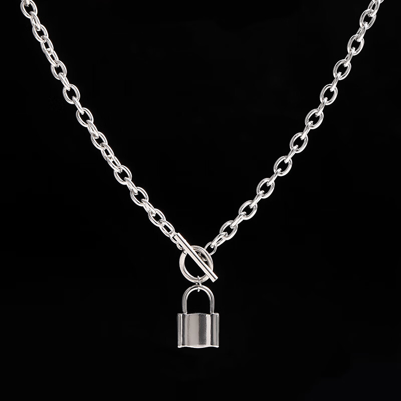 荷蓝珠日韩网红百搭复古蹦迪锁头项链男街头吊坠颈链女潮锁骨链 a款