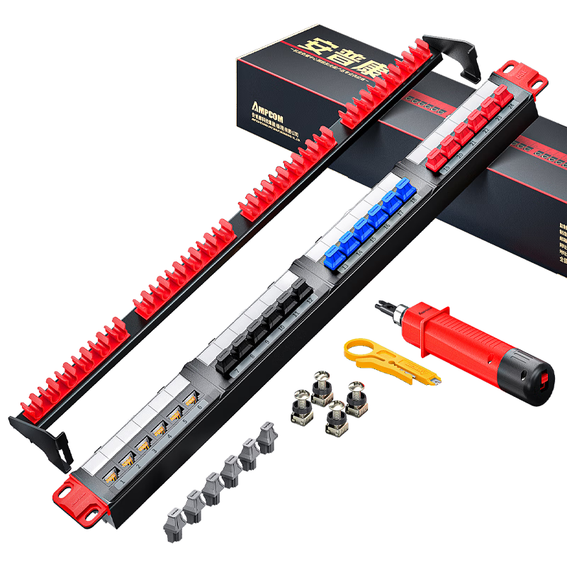 安普康（AMPCOM）配线架24口 超五类网线配线架 机柜1U机架式CAT5E网络配线架 15U镀金过福禄克测试 AMCAT5E1924