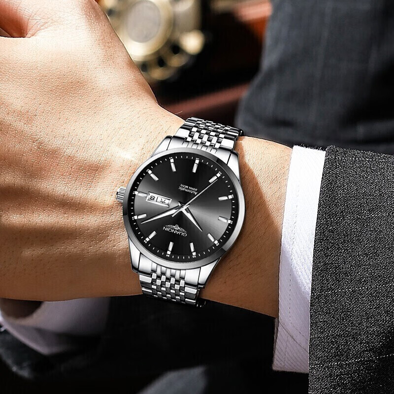 冠琴(GUANQIN)手表男士全自动机械表瑞士名表十大品牌进口机芯夜光防水高端男表 【典藏版】精钢黑面16215