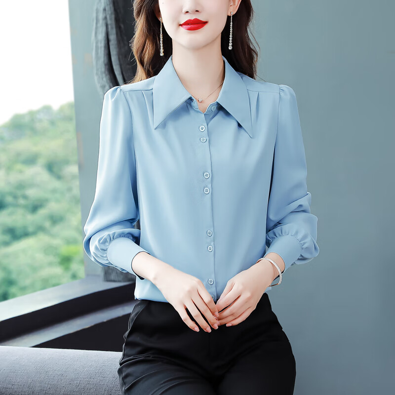 蔺涵真丝衬衫女长袖小衫秋装新款洋派衬衫百搭遮肚桑蚕丝外穿上衣