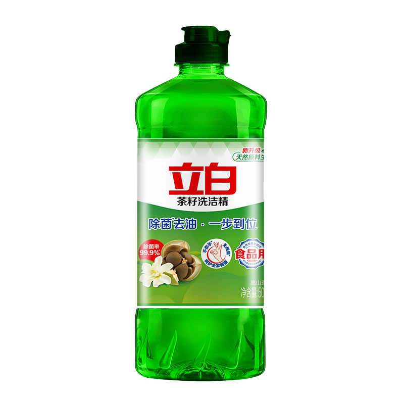 立白茶籽洗洁精99%除菌 高效去油除味  果蔬适用食品用酒店饭店整箱采 茶籽洗洁精500g+洗碗棉1块