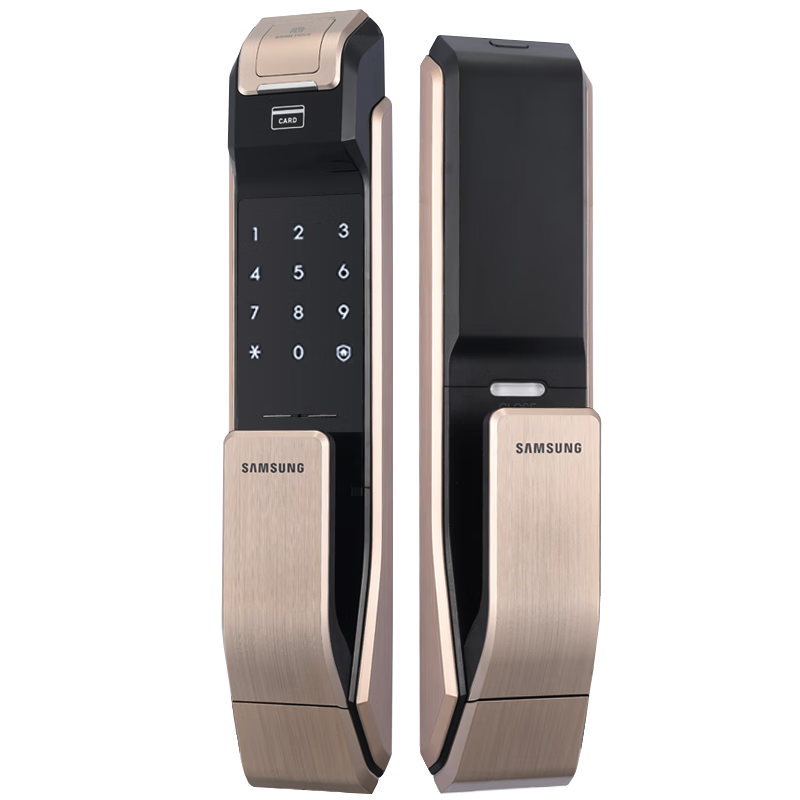 三星（SAMSUNG）電子鎖原裝進(jìn)口智能鎖家用防盜門(mén)指紋鎖全自動(dòng)推拉式密碼鎖P718 P718香檳金(免費安裝)