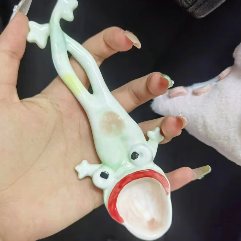 妙普乐网红青蛙勺子丑搞怪陶瓷 创意网红摆烂大嘴青蛙勺子陶瓷汤勺