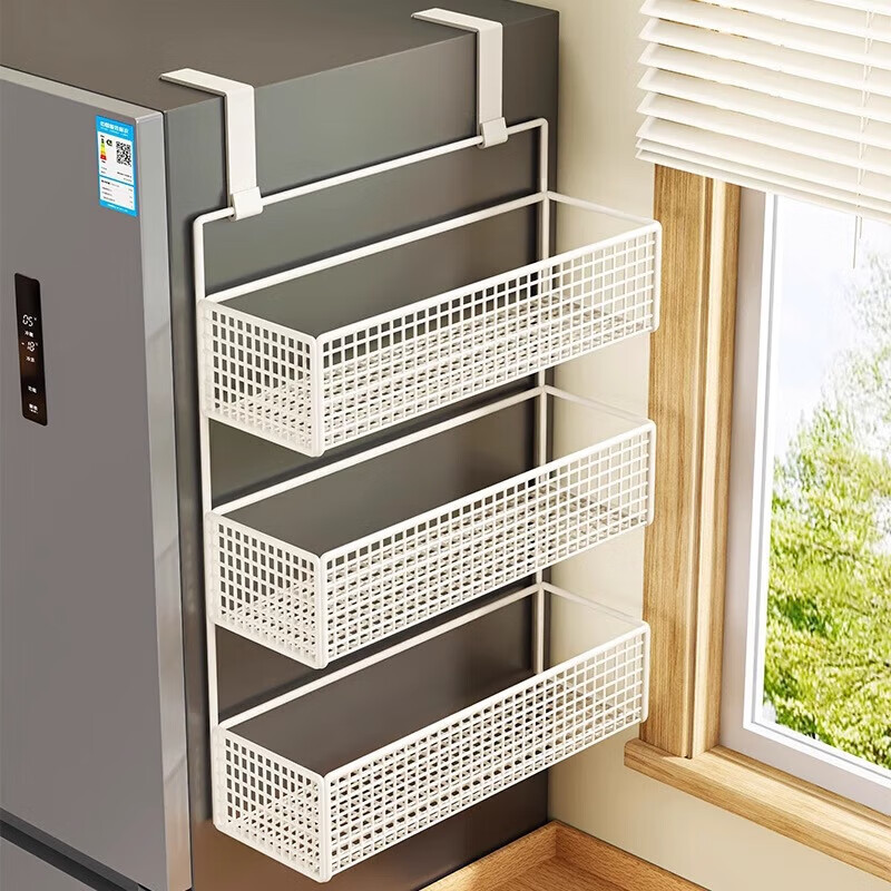 朝立冰箱置物架侧面挂架壁挂免打孔厨房用品多功能零食果蔬放菜收纳架 白色单层小号【加厚材质】