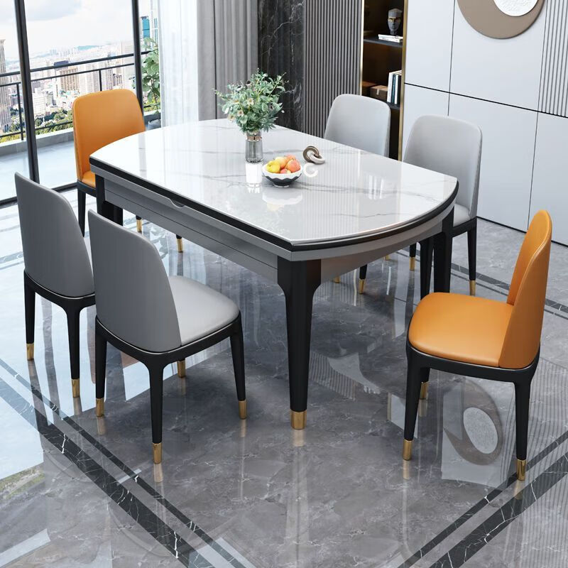 奢概念2025轻奢岩板餐桌椅组合小户型伸缩折叠餐桌带电磁炉家用岩板饭桌 12MM亮光岩板-雪山白 1.2m  餐桌+4椅