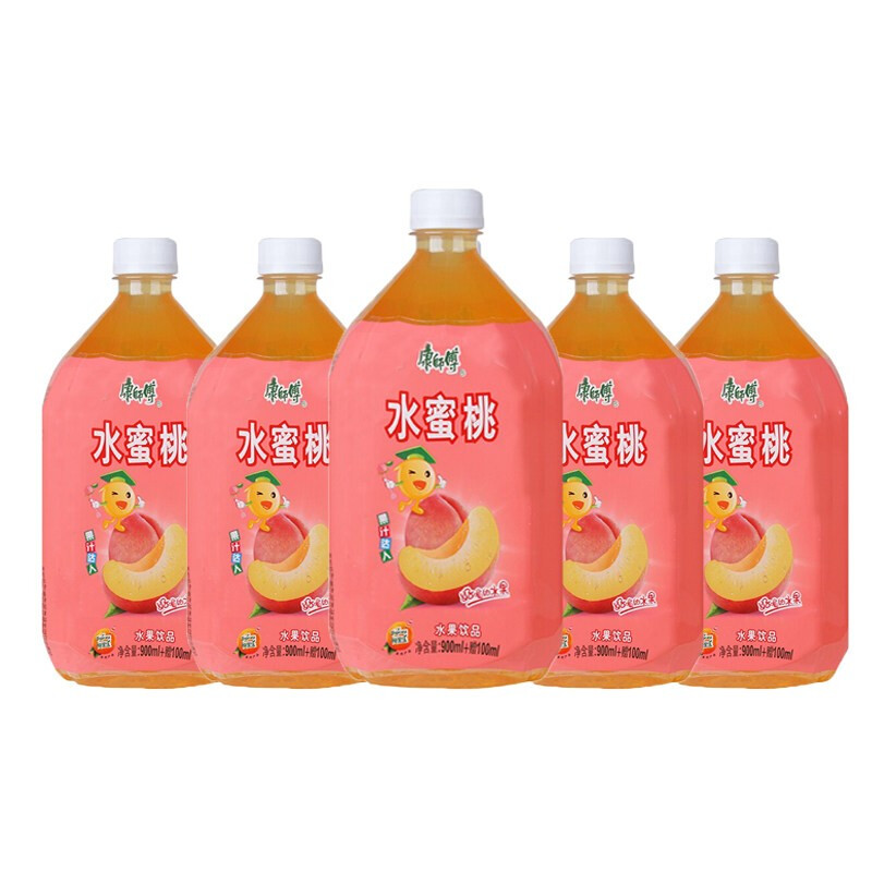 康师傅水蜜桃1l*4/8瓶箱装1000ml果汁饮品 4瓶装