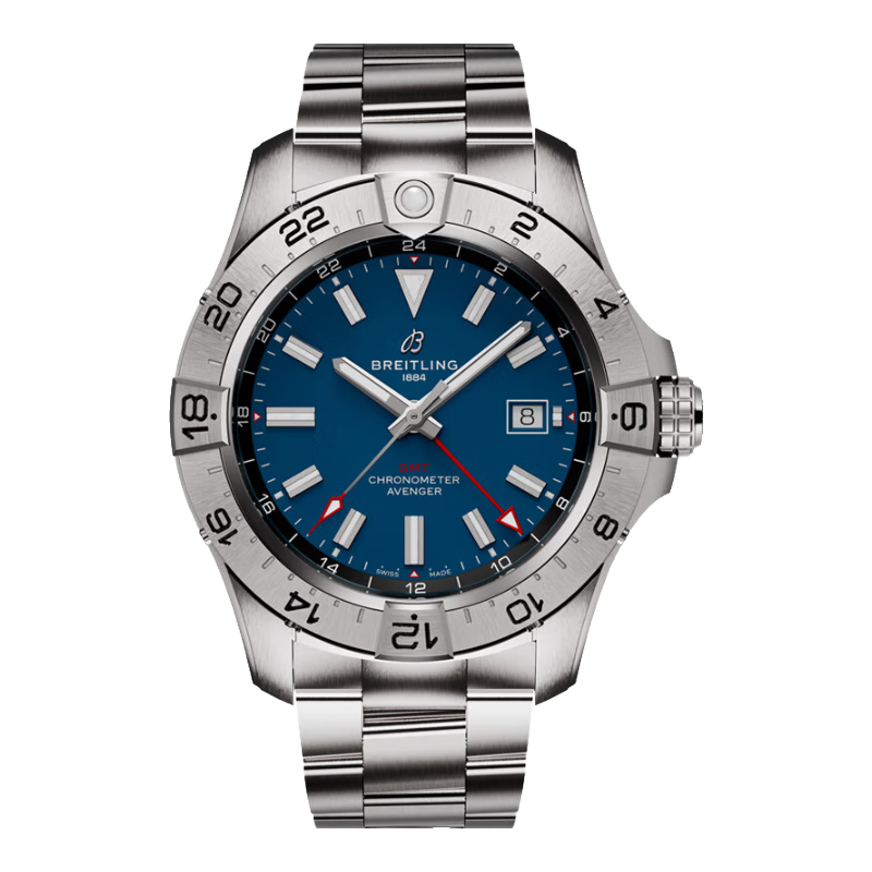 百年靈（BREITLING）復(fù)仇者雙時區(qū)自動機(jī)械腕表男士手表藍(lán)色44瑞士機(jī)械表 藍(lán)色鋼帶44-折疊扣