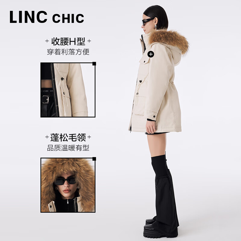 金羽杰冬季新款轻奢大毛领羽绒派克服女中长款反季轻暖羽绒服Y23803281 爱尔兰奶油 XS 适合110斤以下