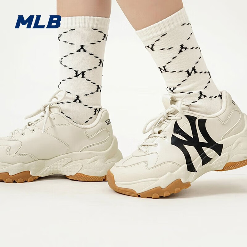 美职棒（MLB）官方 男女老爹鞋 CHUNKY纽约洋基队白色经典复古运动鞋子 SHC101N 纽约洋基队/ 淺米色/拍大一码 230/36.5