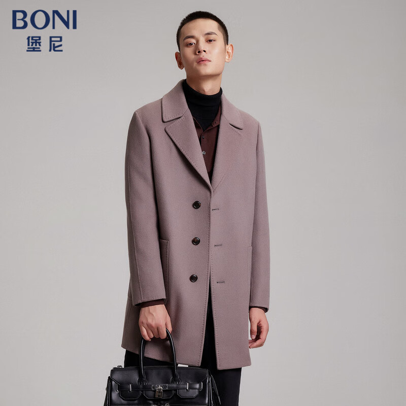 boni/堡尼羊毛呢子大衣男中长款秋冬新款翻领男士呢大衣轻商务谈判