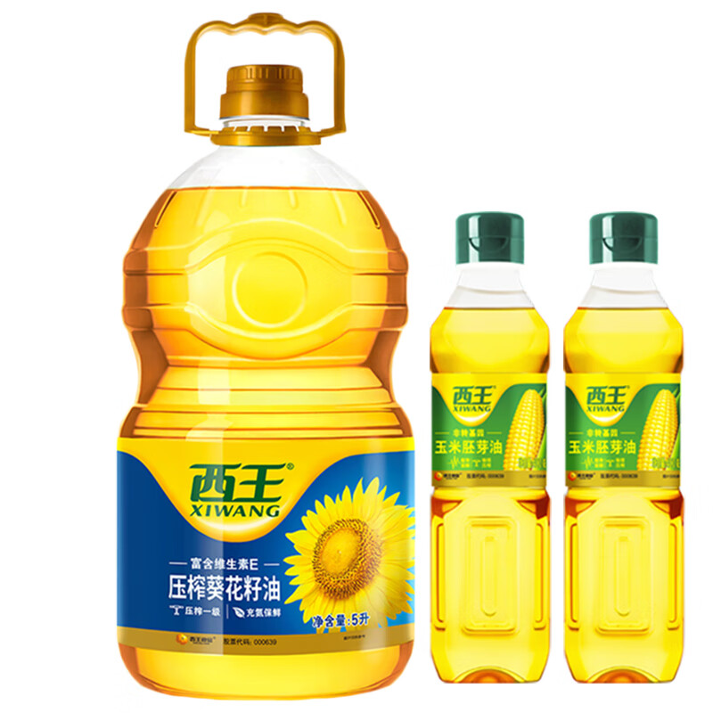 西王葵花籽油5L+400ml*2瓶玉米油 物理壓榨 富含維生素E 壓榨一級 5L 西王葵花籽油5L+400ml*2瓶玉米油