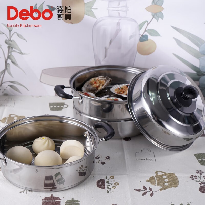 Debo德铂不锈钢汤蒸锅炖锅高汤锅26cm高汤锅燃气电磁炉通用 瑞加娜