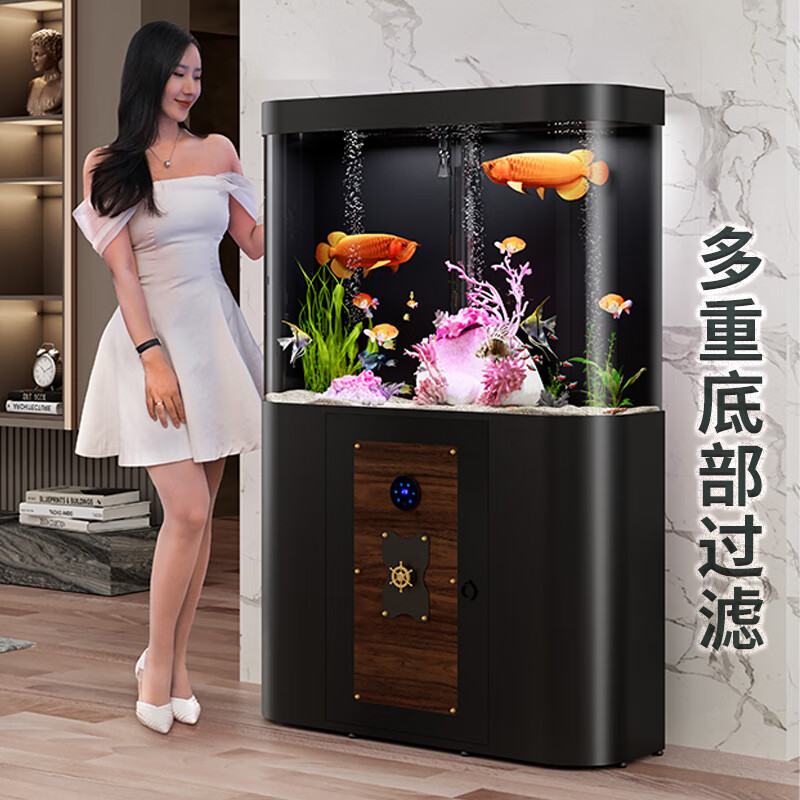 水族箱底部过滤长期免换水防爆鱼缸 黑色(手机 语音 触控) 上门安装