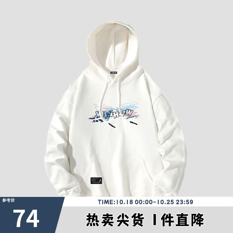 viishow 新款樱花富士山涂鸦印花连帽男式情侣休闲卫衣黑色百搭 白色 L属于什么档次？
