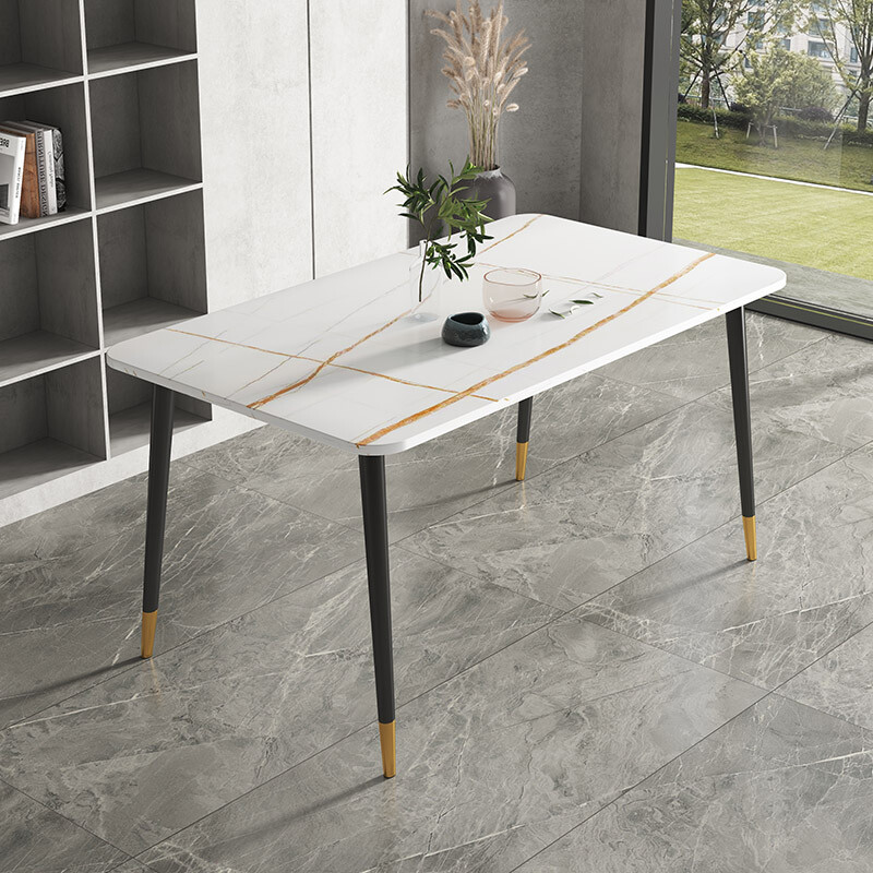 岩板餐桌长方形吃饭桌简约轻奢理石纹餐桌椅 100*60劳伦白金--单桌