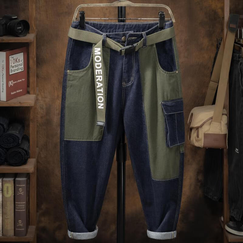 适合腿粗的男生裤子粗腿男士肥腿裤大码牛仔裤男潮牌200斤胖子垂坠感