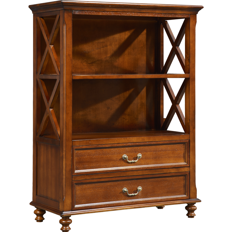 艾理思 全实木书架 简约复古实木展示架 美式乡村实木客厅电视墙边柜 多功能装饰柜 全实木-矮书架(93*44*124cm)