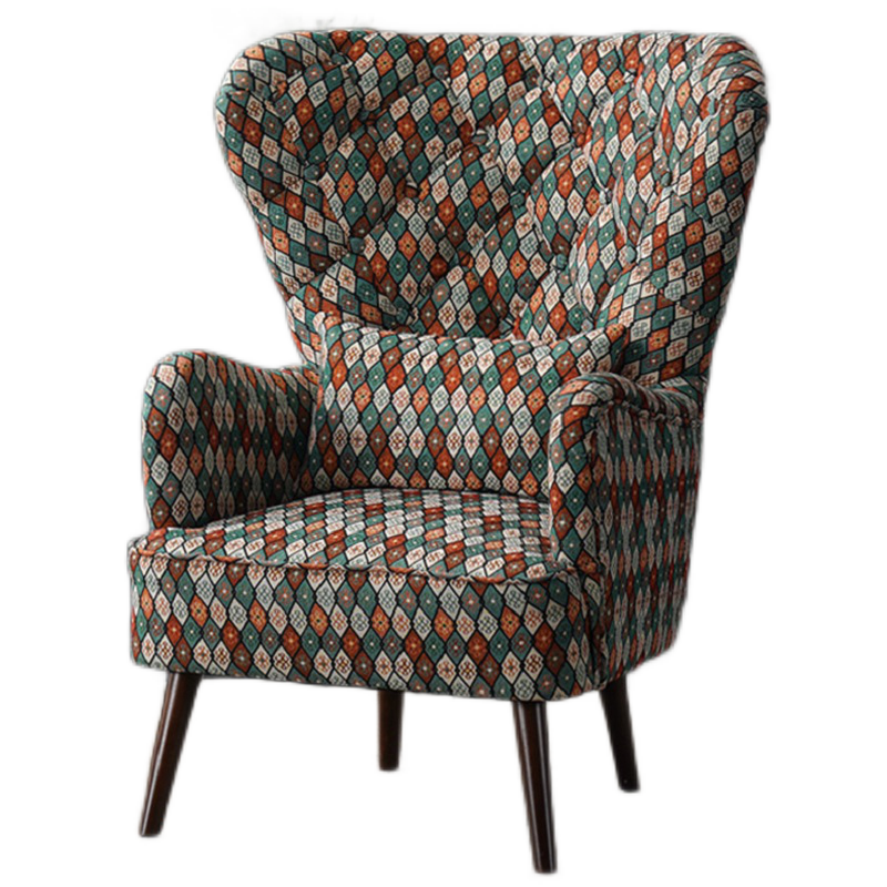 牧席 休闲椅卧室欧式沙发椅单人沙发轻奢复古美式高背实木小户型客厅阳台卧室梳妆椅 1号-复古格子【收藏加购赠腰枕】