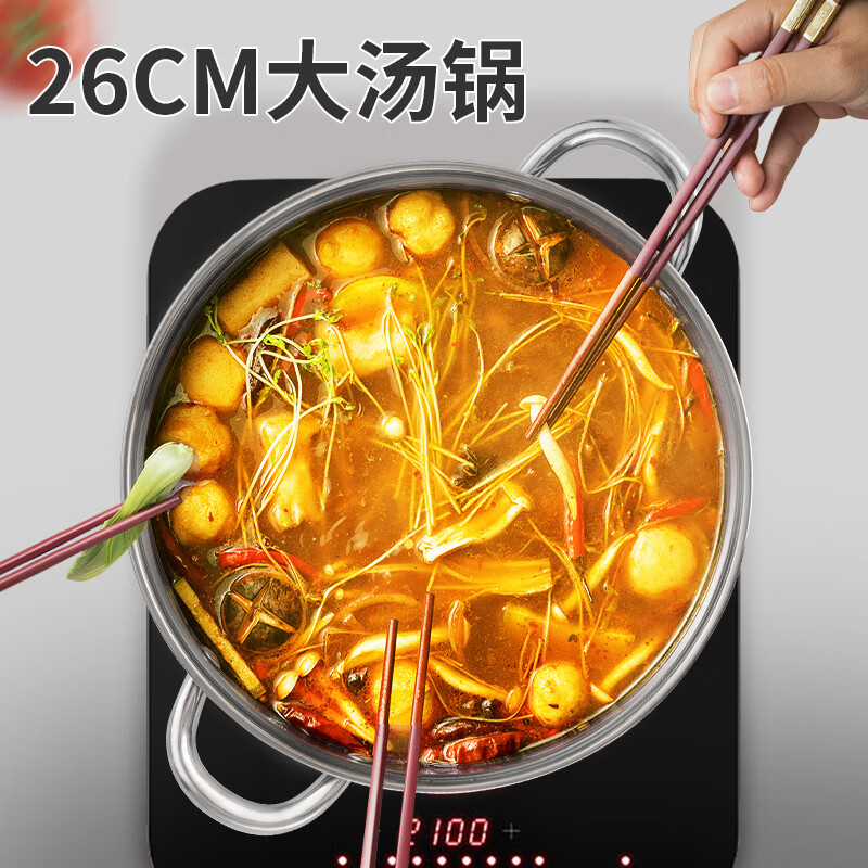 Debo德铂汤锅304不锈钢电磁炉明火通用汤锅可视锅盖 26cm