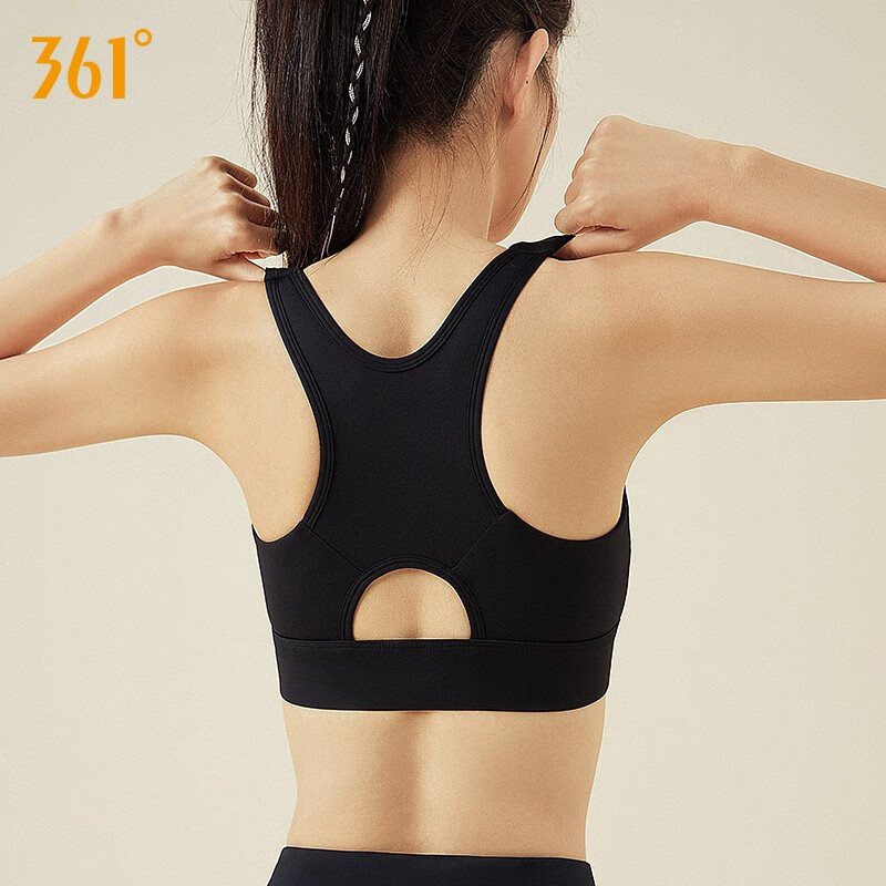 361°运动内衣防震高强度前拉链瑜伽文胸健身服女一体式运动背心女 黑色 3XL