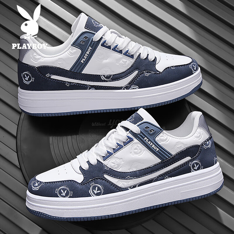 花花公子休闲鞋男经典简约百搭板鞋子男士户外舒适轻便板鞋男 白/兰