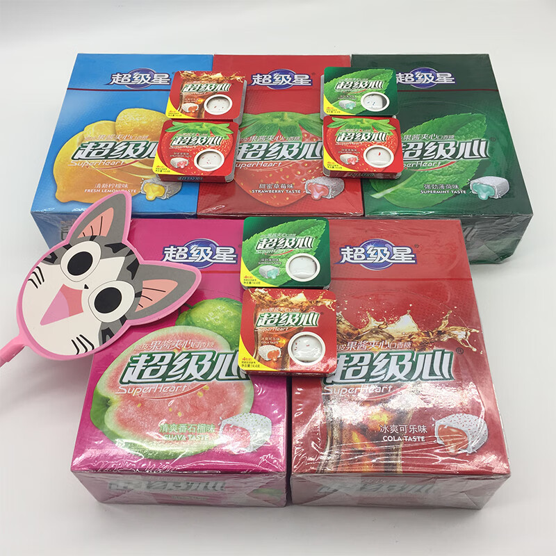 超级星脆皮果酱夹心口香糖80怀旧零食混合水果味糖木糖醇零食泡泡糖