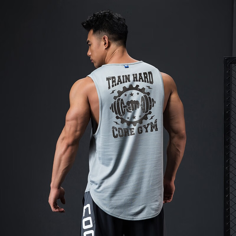狗运动健身背心男宽松透气速干吸汗肌肉训练篮球跑步无袖坎肩 银灰色