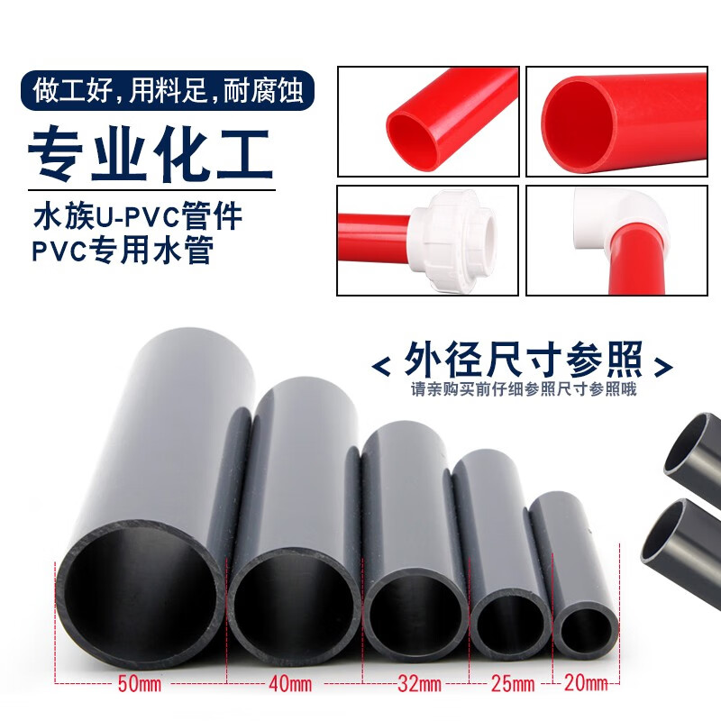 蓝昂鱼缸管件配件大全水族上水下水PVC塑料硬管排水管材 红色硬管（1米 / 段） 20mm