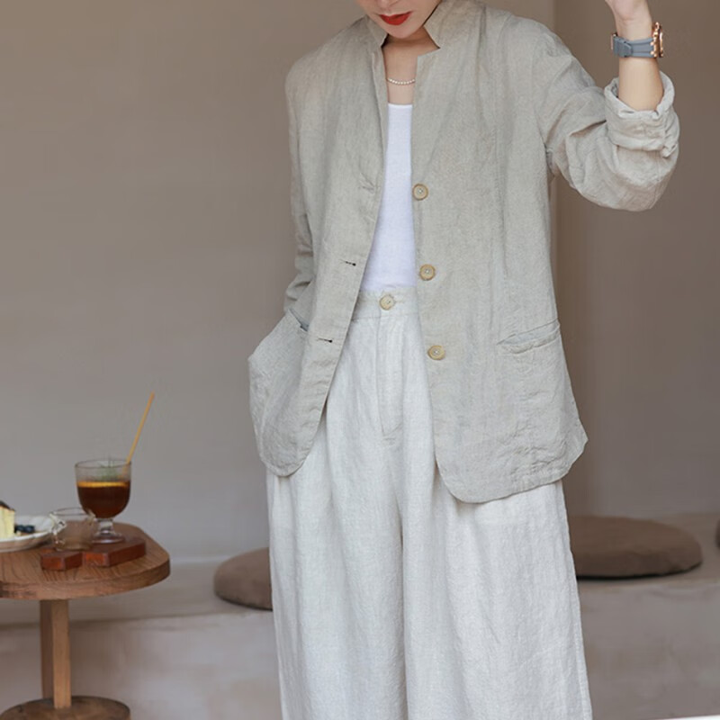 百丽驼美士 balitomms女装秋季新品双雨露麻水洗长袖休闲外套宽松女