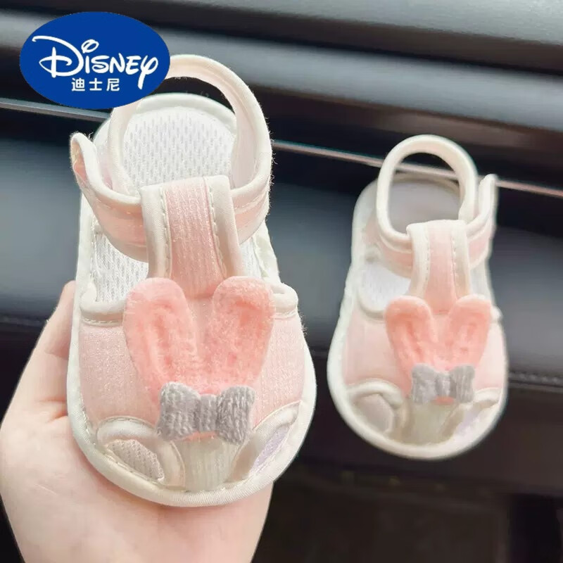 迪士尼婴儿鞋6到12个月夏季婴儿布凉鞋0-1岁女宝宝软底防滑学步鞋新生儿 诺_粉色(靓靓兔凉鞋) S