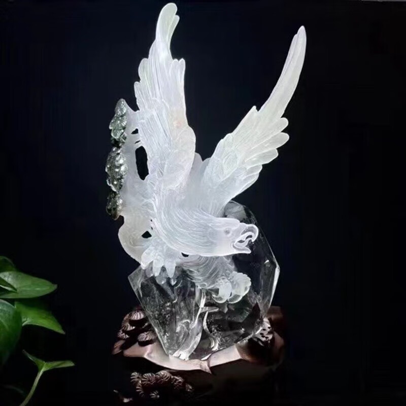 诺源收藏款天然绿幽灵水晶雕刻老鹰摆件 精心雕刻 家居礼品办公礼物