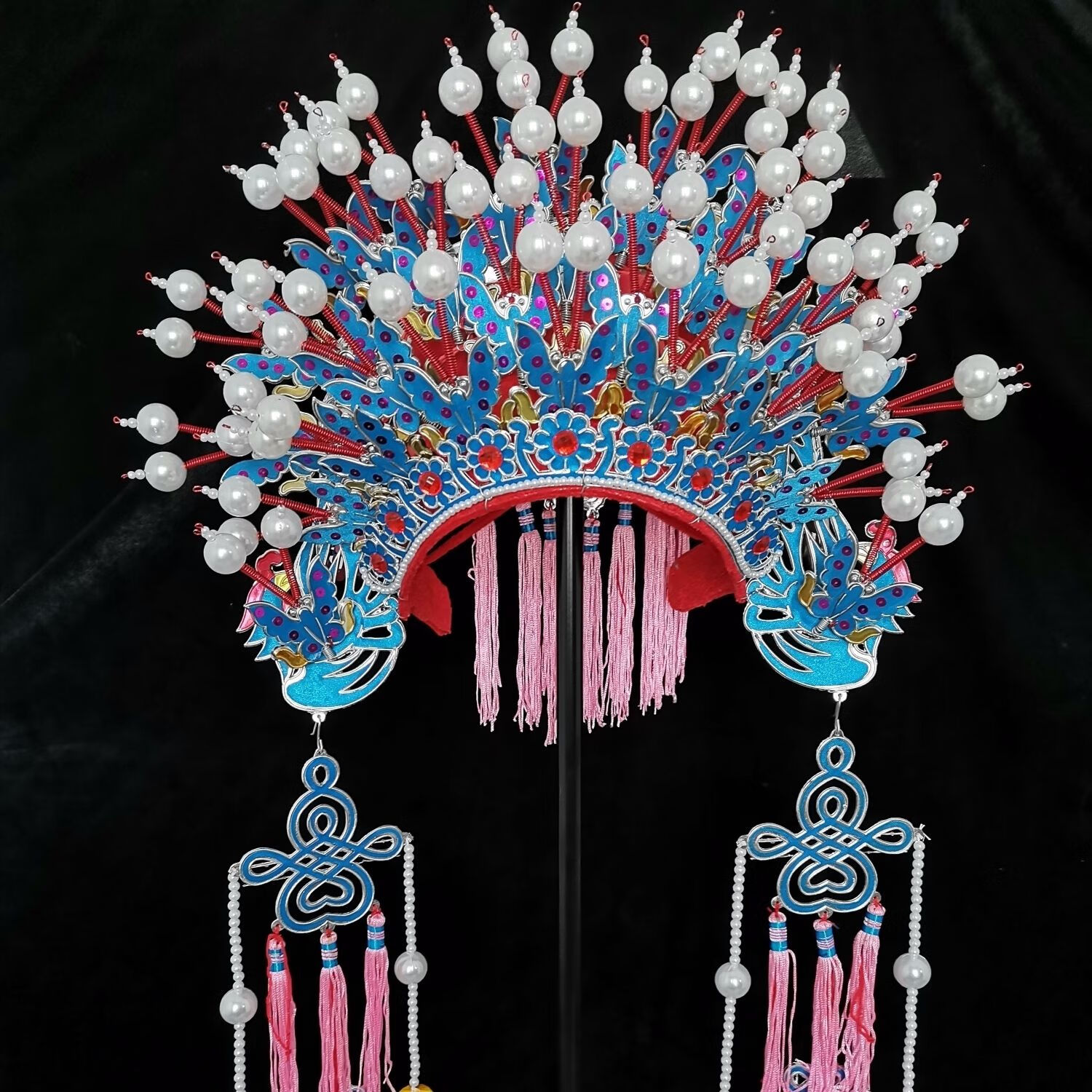 戏曲头饰全套演出舞台新郎新娘结婚用品帽子蓝凤冠蝴蝶冠 均码(后面有