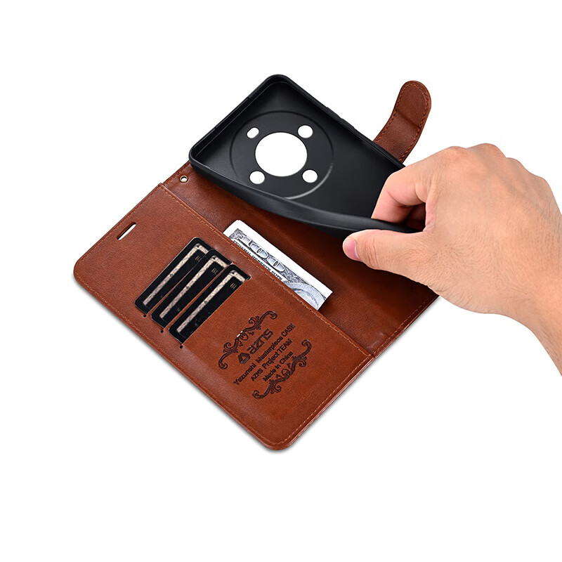 AZNS 华为麦芒30手机壳翻盖式皮套智选TYH641M保护防摔5G前后全包软壳侧翻插卡钱包式复古商务男女新款 棕色