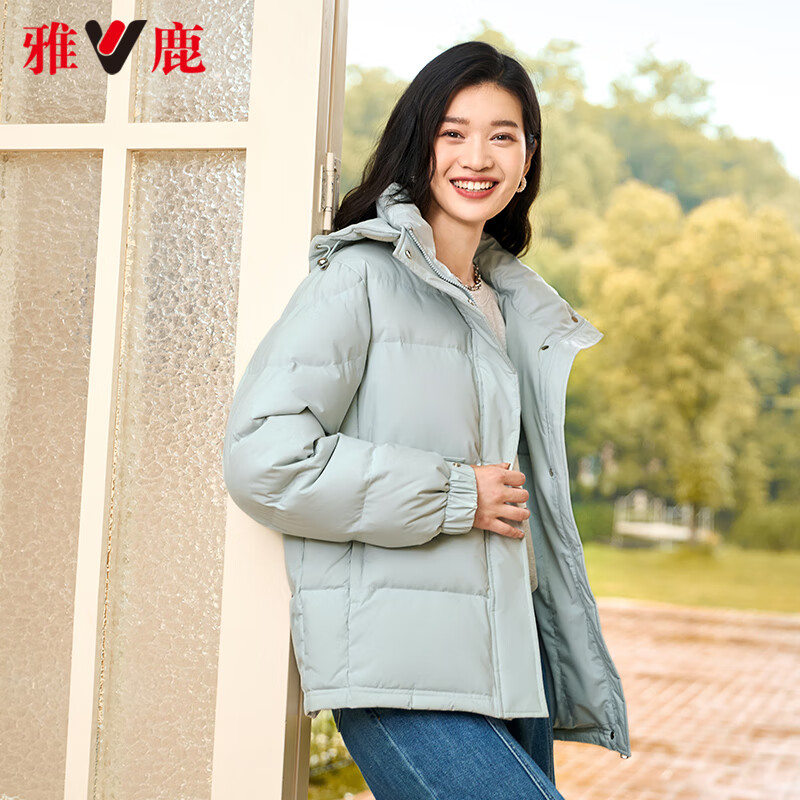 雅鹿蓄热短款羽绒服女2025年新款时尚休闲宽松小个子保暖时尚羽绒外套 暖冬米 L (165) 【建议125-140斤】