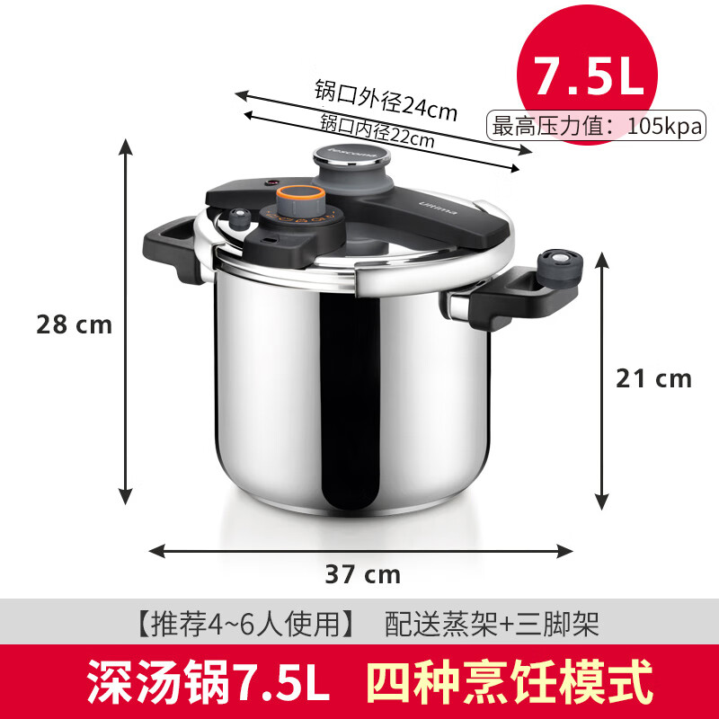 tescoma捷克进口 压力锅家用18-10不锈钢低分贝105kpa高压锅燃气电炉通用 高压锅(702767) 22cm 7.5L